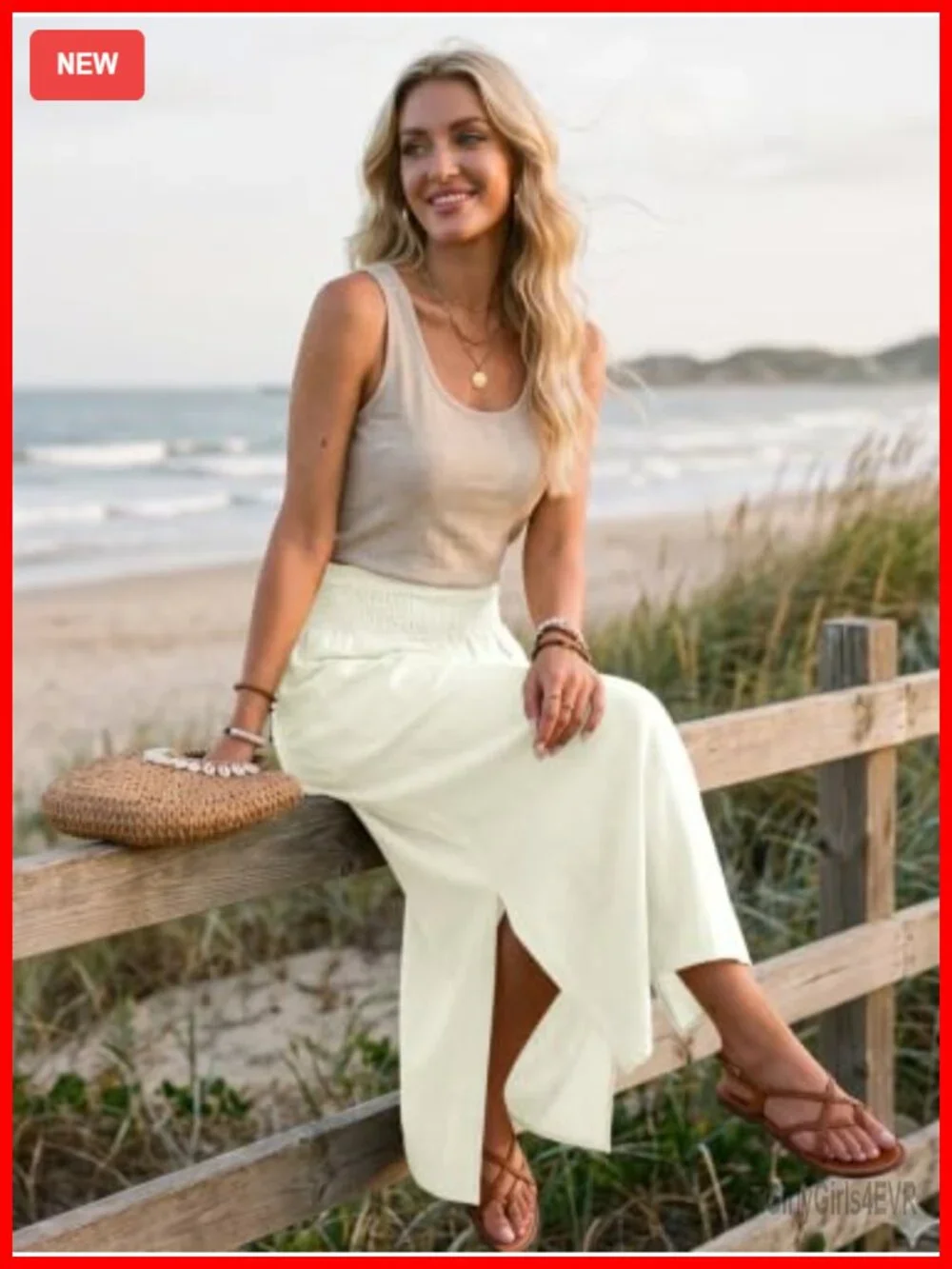 Linen Maxi Skirt Flowy High Waist Side Slit Pockets Summer Beach